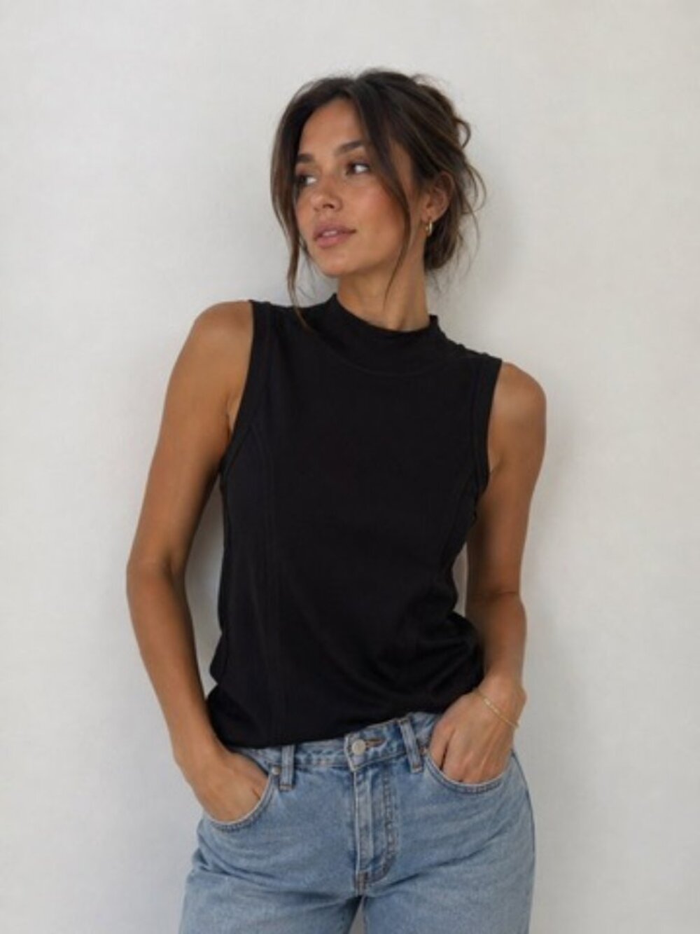 $54 Size Large Pilcro by Anthropologie Black Mock Neck Tank Top NWT